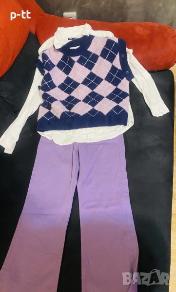 Лилави дънки без забележка ,като нови!Предлагат се само дънките или като сет с ризата и пуловер по и, снимка 1