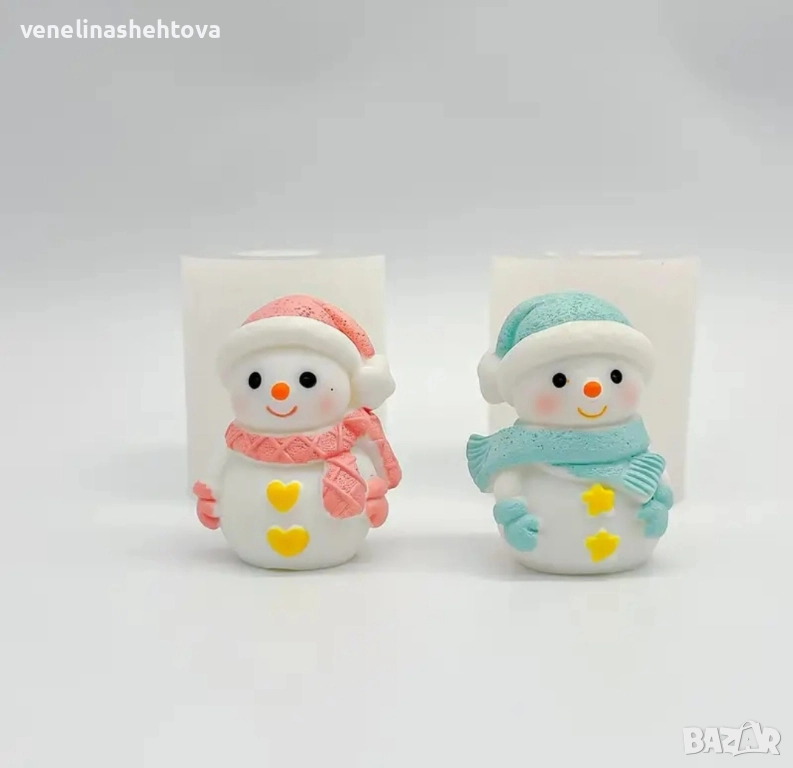 3D Комплект два броя снежен човек силиконов молд форма свещи гипс сапун смола фондан шоколад , снимка 1