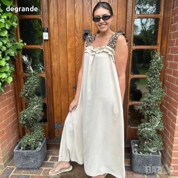 Дълга Дамска Рокля в бяло и черно, снимка 1