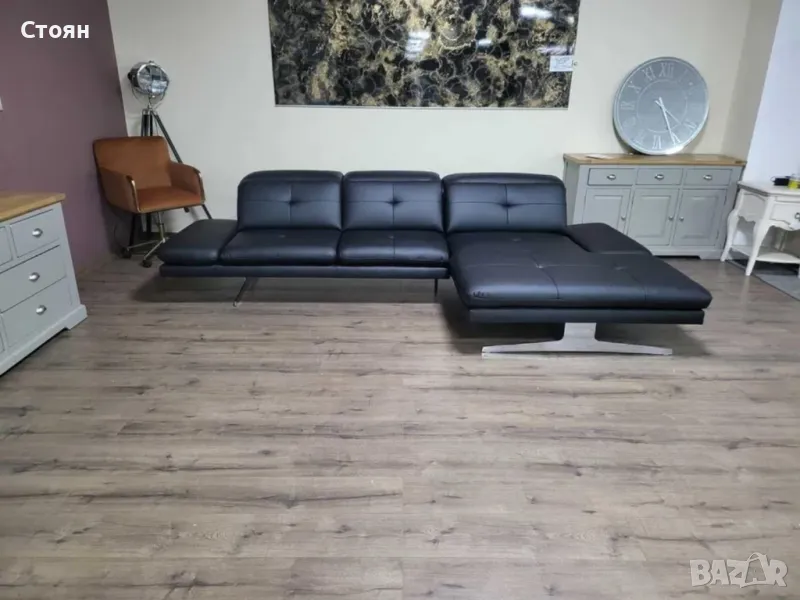 ПРОМОЦИЯ!!! Черен кожен ъглов диван "DANA", снимка 1