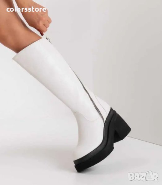 Ботуши на ток - бяла кожа с черно ходило - NA6, снимка 1