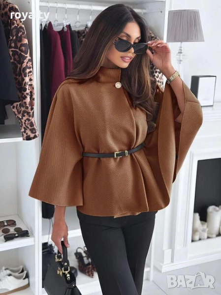 Късо дамско кафяво палто, снимка 1