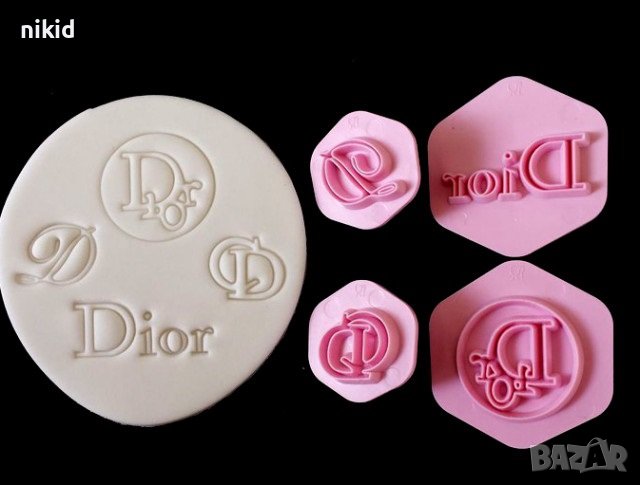 d&g dg dior 4 бр. печати печат форма форми лого емблема диор за украса фондан торта резци 3д с релеф, снимка 1