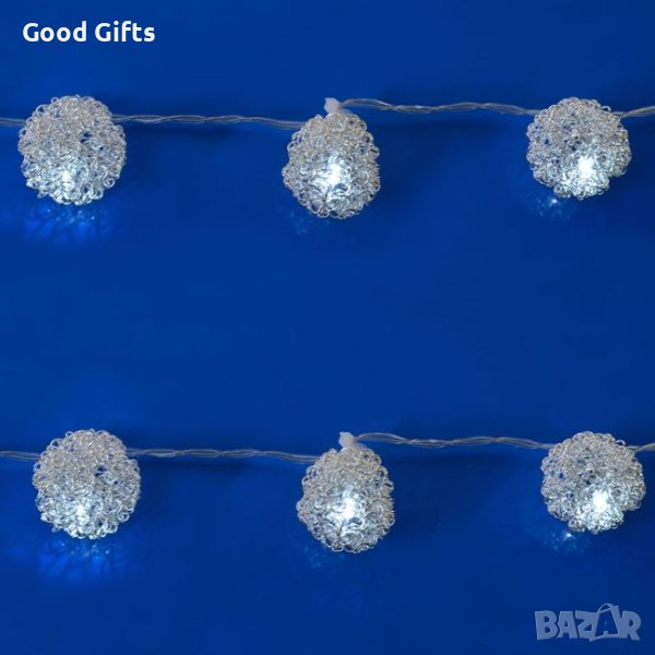 Коледни лампички Снежни топки, 1.20м Студено бяло, снимка 1