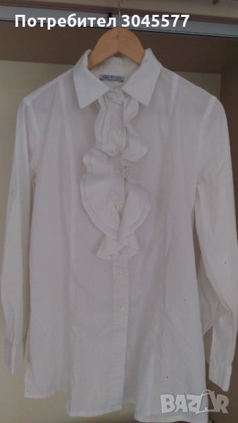 Блуза Риза бяла с волани, снимка 1