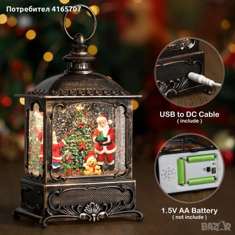 Коледен фенер с LED светлина, музика и таймер – празнична коледна декорация, снимка 1