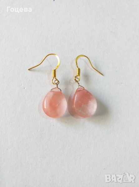 Прелестни обици с красиви камъни Черешов Турмалинов кварц капка, снимка 1