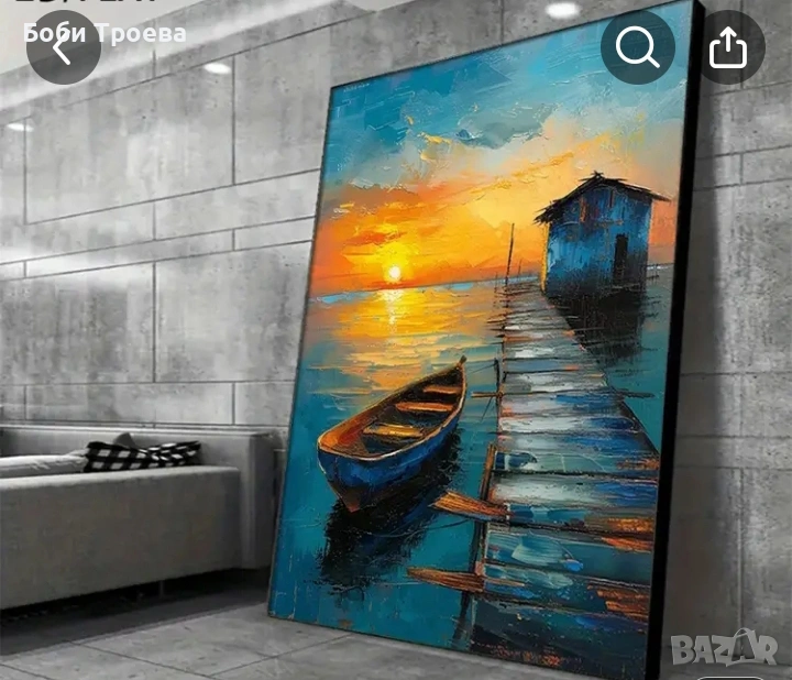 Модернистична картина-Морски Къщичен Залез с Ярки Мечтани Цветове,, снимка 1