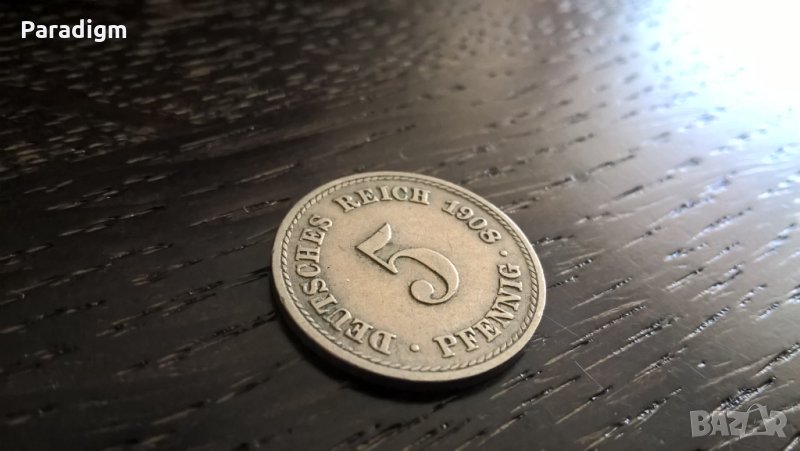 Райх монета - Германия - 5 пфенига | 1908г.; серия A, снимка 1