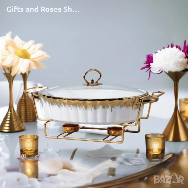 Порцеланов съд за топло сервиране със стъклен капак, снимка 1