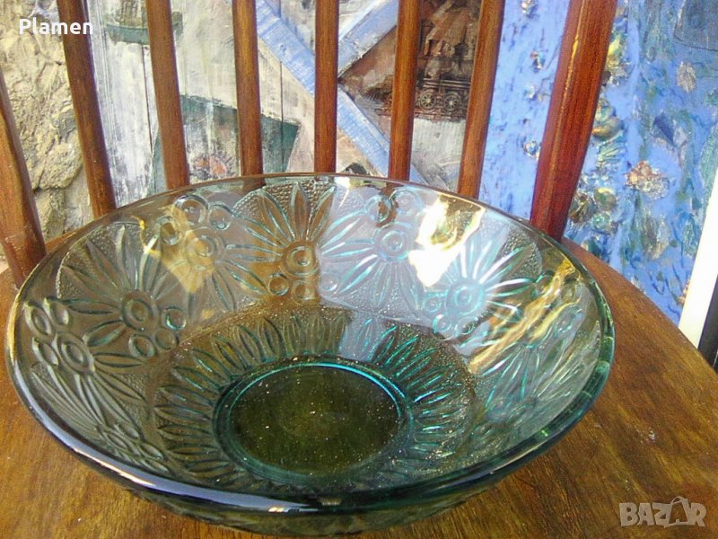 Голяма стъклена българска купа за плодове, снимка 1
