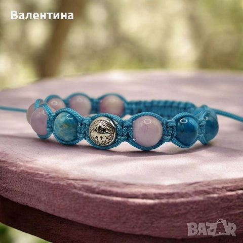 Дамска гривна кумцит, апатит и 925 сребро, снимка 2 - Гривни - 52694737