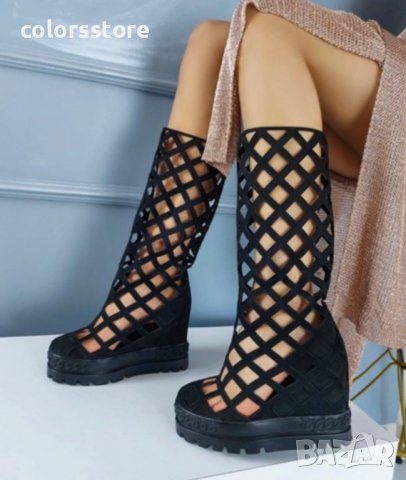 Летни ботуши на платформа - черен велур - BL500, снимка 3 - Дамски ботуши - 36662968