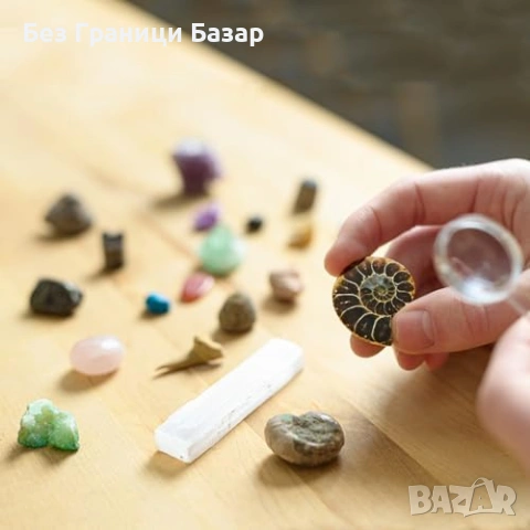 Нов Образователен комплект фосили кристали минерали с лупа STEM играчка, снимка 4 - Образователни игри - 54044336