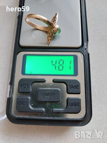 Стар златен пръстен с диаманти и изумруд злато 18к, снимка 10 - Пръстени - 42519597