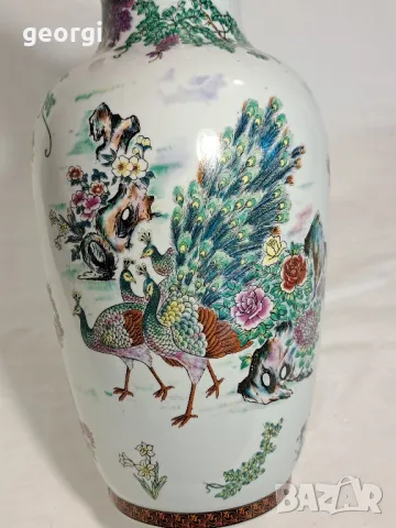 голяма порцеланова ваза с райски птици , снимка 3 - Вази - 47607239