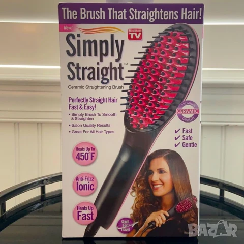 Четка за изправяне и изсушаване с LCD дисплей и 3D керамични цилиндри