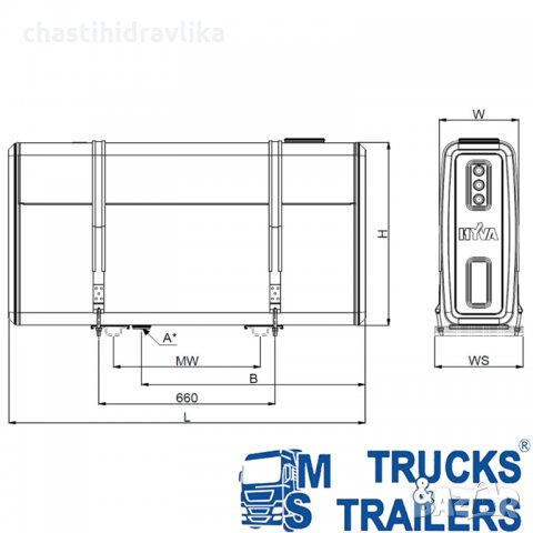 Маслен резервоар за монтаж зад кабината HYVA 240л, снимка 2 - Части - 34363932
