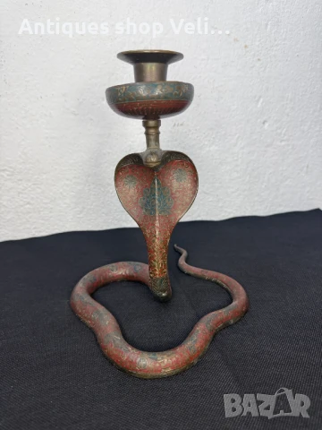 Бронзов свещник Кобра №7314, снимка 2 - Антикварни и старинни предмети - 51269805