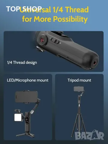 AOCHUAN 3-осен професионален гимбал стабилизатор за iPhone и Android, снимка 6 - Селфи стикове, аксесоари - 49636819