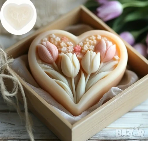 Три вида молдове сърце с лалета , снимка 4 - Форми - 50661395