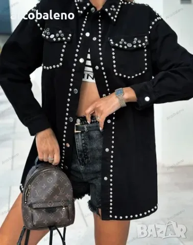 Дамско дънково яке с нитове в ретро уличен стил , снимка 6 - Якета - 47635311