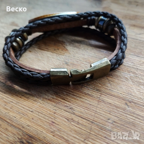 Кожена гривна с котва., снимка 3 - Гривни - 51985652