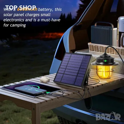 XRDZYXGS Лампа за къмпинг, акумулаторна 2000mAh 1000LM, водоустойчива с 6000mAh соларен панел, снимка 5 - Къмпинг осветление - 49487915