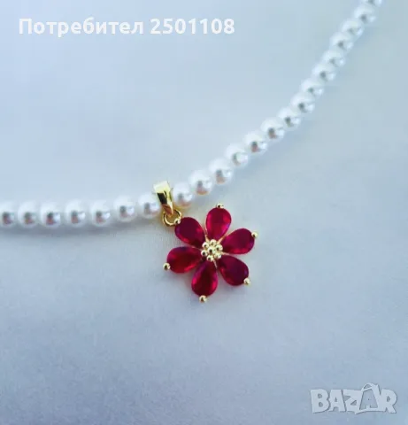 Перлено колие с кристално цвете, снимка 5 - Колиета, медальони, синджири - 49743947