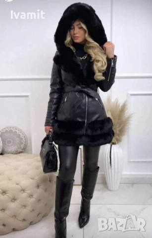 Дамско кожено яке с пух, снимка 5 - Якета - 52370366