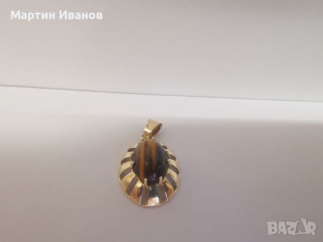 Златен пръстен и медальон с тигров ахат , снимка 12 - Пръстени - 37095140