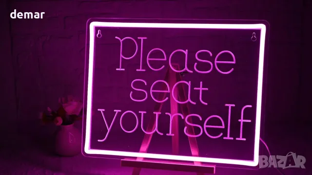 Розов LED неонов надпис Please Seat Yourself, снимка 4 - Други стоки за дома - 56330064