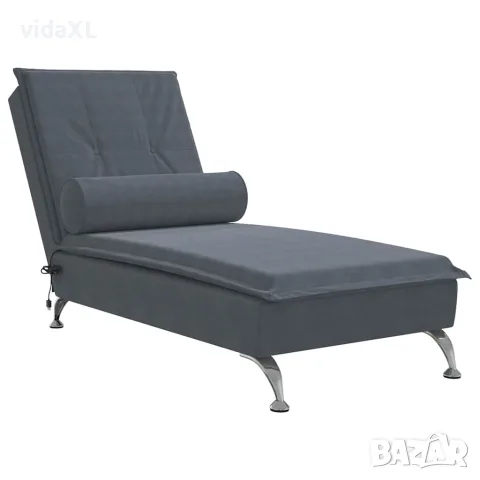vidaXL Масажна кушетка с болстер, тъмносива, кадифе