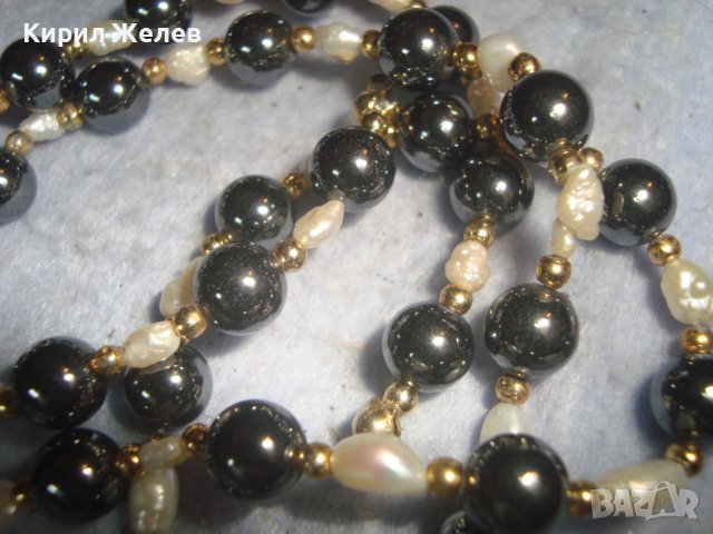 ФИНО КОЛИЕ с ШЛИФОВАН ХЕМАТИТ ТОПЧЕТА и ЕСТЕСТВЕНИ РЕЧНИ ПЕРЛИ и ЗЛАТИСТИ МЪНИСТА 27965, снимка 7 - Колиета, медальони, синджири - 37127977