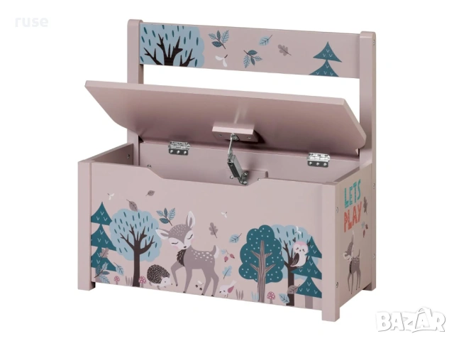 НОВИ! Детска дървена пейка с ракла розов, снимка 4 - Мебели за детската стая - 53935241