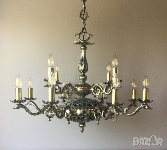 Уникален,луксозен старинен полилей от месинг,класическо,бароково осветление за хол, всекидневна, снимка 13 - Полилеи - 11434206