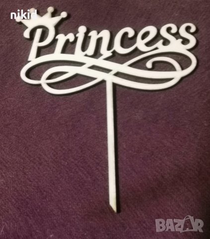 princess Принцеса дървен топер украса табела за торта 