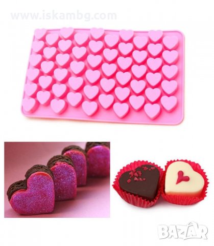СИЛИКОНОВА ФОРМА ЗА ШОКОЛАДОВИ БОНБОНИ И ЛЕД, 55 МИНИ СЪРЦА - код 3154, снимка 8 - Форми - 33889224