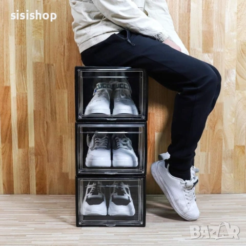 Прозрачна Кутия за Обувки с Твърд Корпус – Елегантен Черен Органайзер 4953, снимка 11 - Други стоки за дома - 53994212
