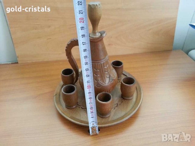 Дървен декоративен сервиз чашки и гарафа , снимка 6 - Антикварни и старинни предмети - 30214713