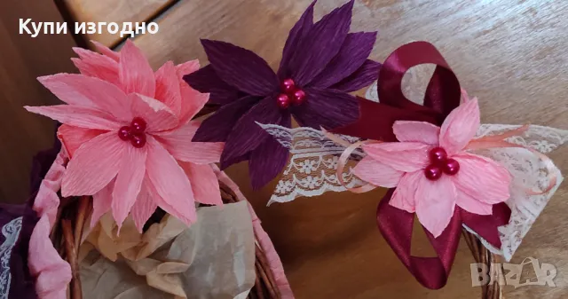 👌👌👌 Чудесен Подарък за всеки повод - декорирани кошничка и бутилка 👌👌👌за вино!, снимка 3 - Декорация за дома - 48231632