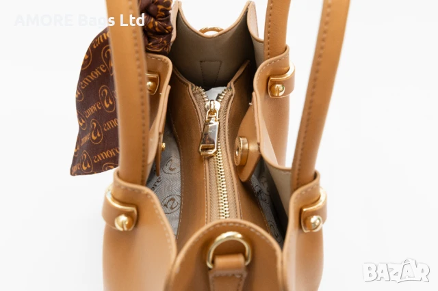 Класическа дамска чанта AMORE Francesca - Dark biege, снимка 5 - Чанти - 50657927