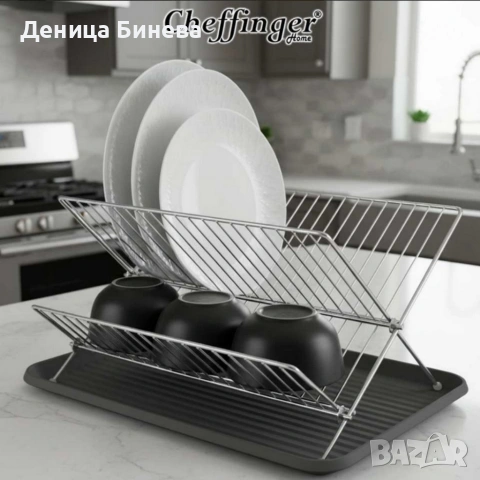 Двуетажен сушилник за съдове Cheffinger от неръждаема стомана с тава за отцеждане, снимка 6 - Аксесоари за кухня - 53207491