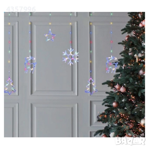 Декоративна коледна LED завеса, 12 фигурки, 198 крушки 