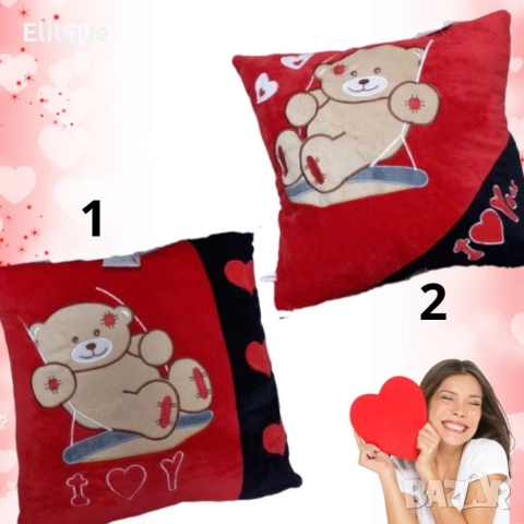 Подаръчна квадратна плюшена музикална възглавничка с мече за Свети Валентин, 35см, снимка 2 - Плюшени играчки - 52902095