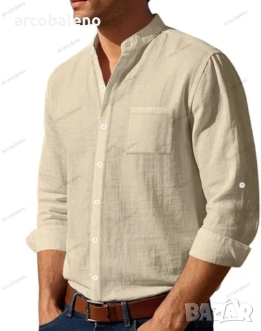 Ежедневна мъжка риза с дълъг ръкав и изправена яка, 5цвята , снимка 11 - Ризи - 50472152
