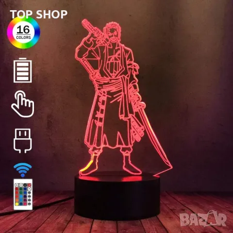 3D лампа RGB с дистанционно САМУРАЙ. две плаки, снимка 2 - Лампи за стена - 48927955
