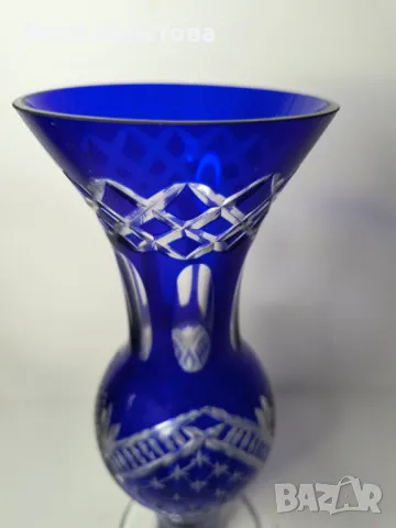 Ваза от оловен кобалтов кристал с ръчна гравировка, снимка 2 - Вази - 48168076