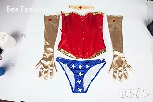 Нов Секси супергерой Дамски Wonder Woman костюм корсет бельо Хелоуин парти червено златно, снимка 4 - Други - 56214154