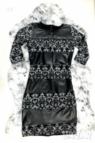 Дамска рокля със кожен ефект, снимка 1 - Рокли - 33368288